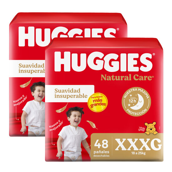 Pañales Premium Huggies Natural Care XXXG Más Suave 48 Ud Pack x2